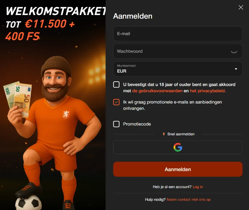Betoranje Casino Registratie en Inloggen
